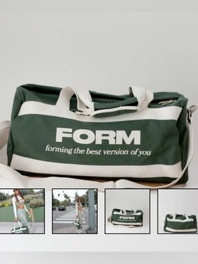 Green Canvas Duffle Bag with White Straps